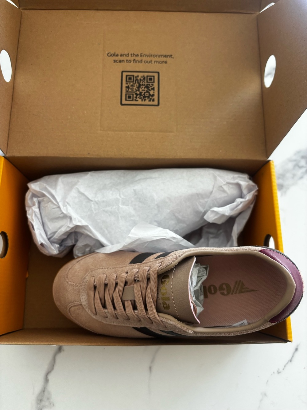 NWT Gola (UK) tan sneakers with black strip and plum heel for a pop of color! - Picture 4 of 6